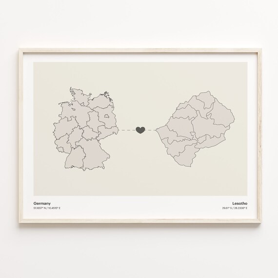 Germany to Lesotho Minimalist Country Connection Map Art Poster