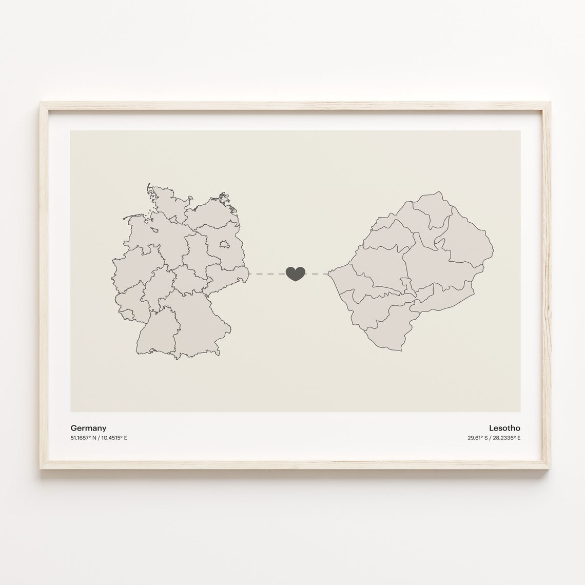 Germany to Lesotho Minimalist Country Connection Map Art Poster