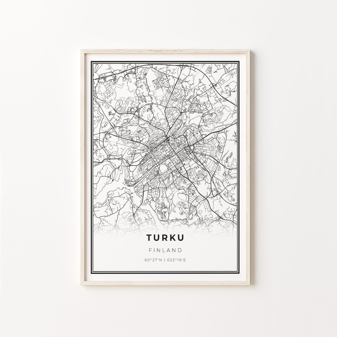 Turku Finland Modern Black And White City Map Street Art Poster