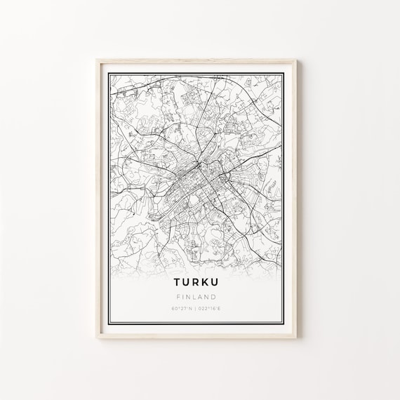 Turku Finland Modern Black And White City Map Street Art Poster