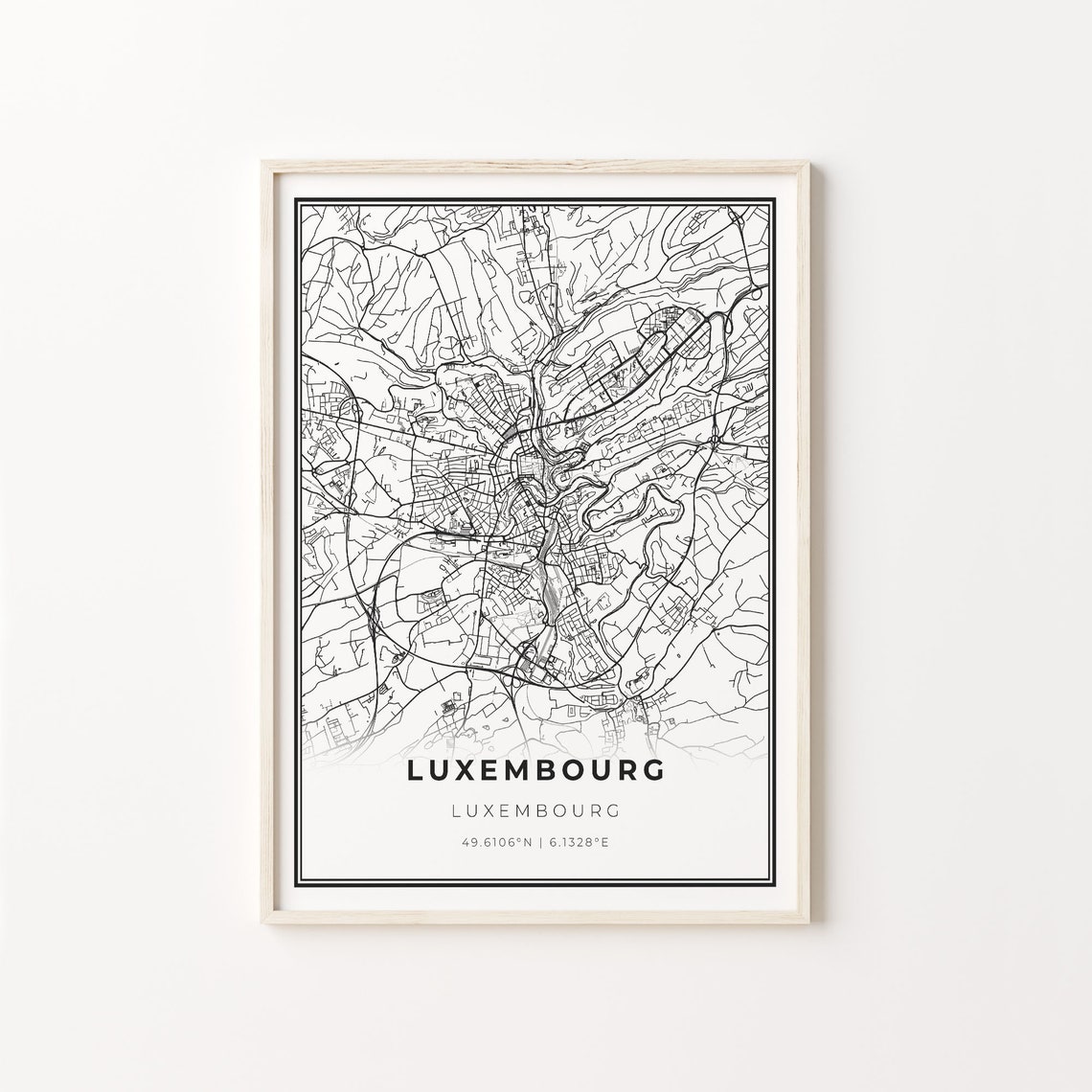 Luxembourg City Luxembourg Minimalist Black Line City Map Wall Art
