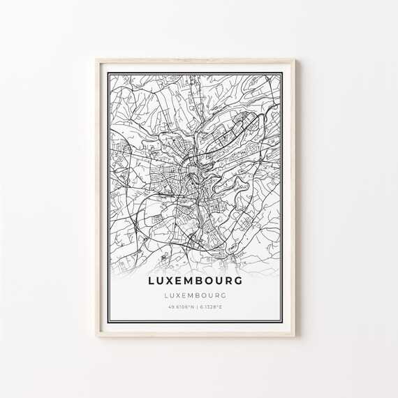 Luxembourg City Luxembourg Minimalist Black Line City Map Wall Art