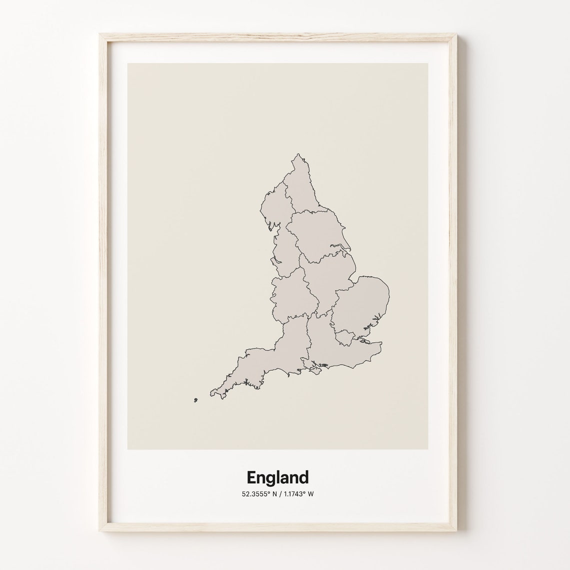 England Minimalist Country Map Line Art Travel Coordinates Gift Poster
