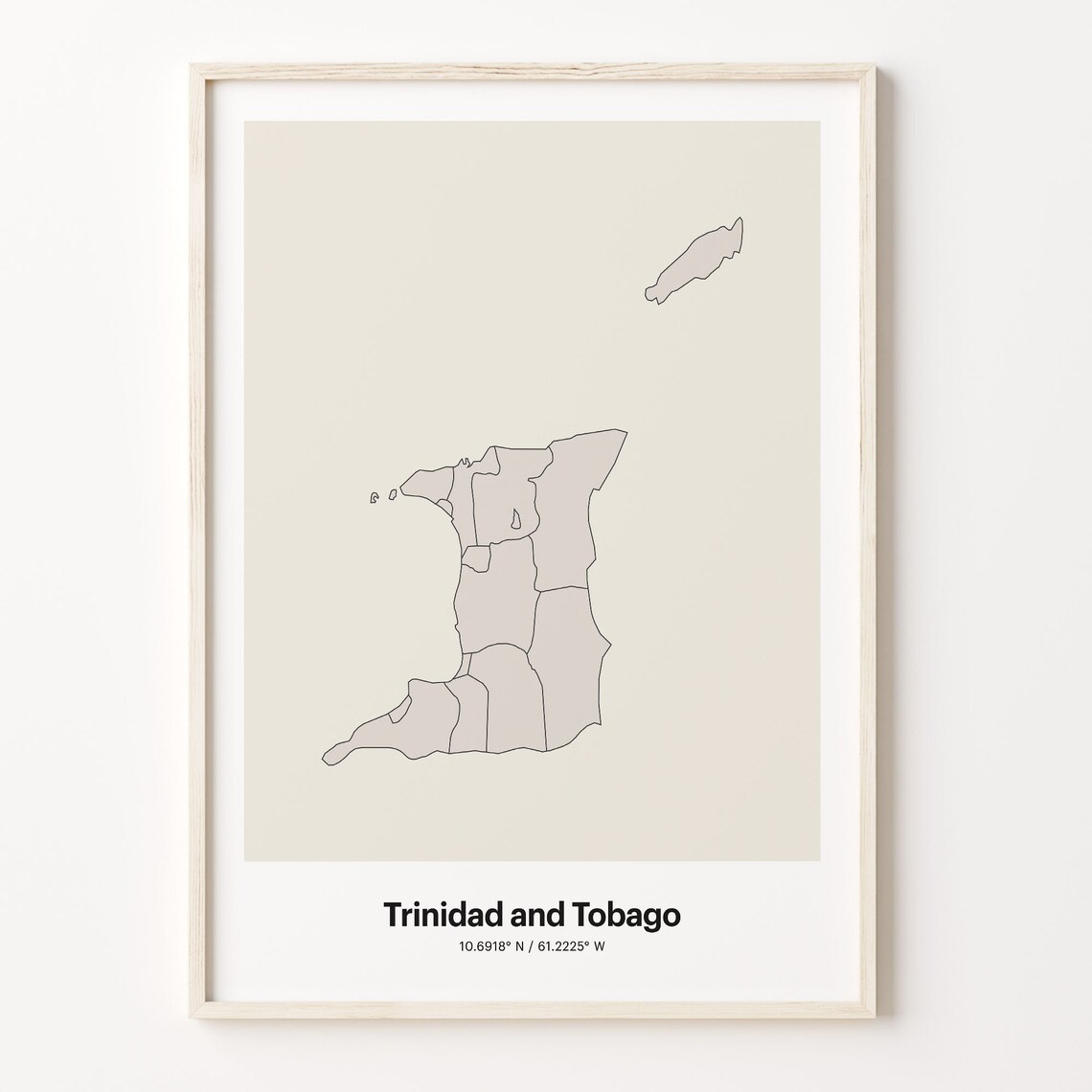 Trinidad and Tobago Minimalist Line Art Country Map Coordinates Poster