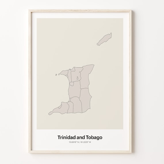 Trinidad and Tobago Minimalist Line Art Country Map Coordinates Poster