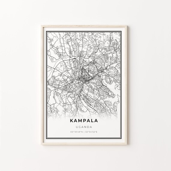 Kampala Uganda City Map Minimalist Black and White Art Poster