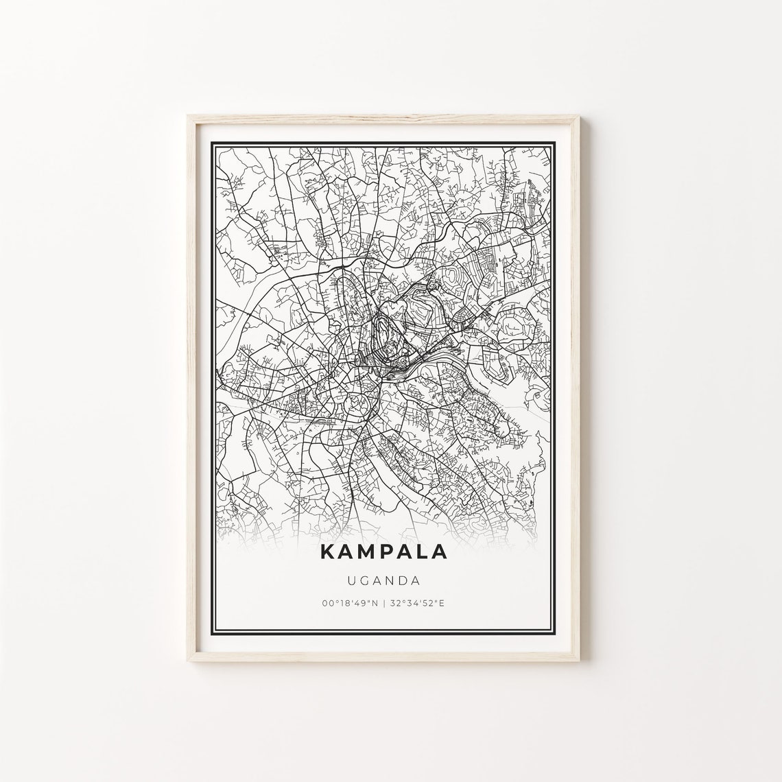 Kampala Uganda City Map Minimalist Black and White Art Poster