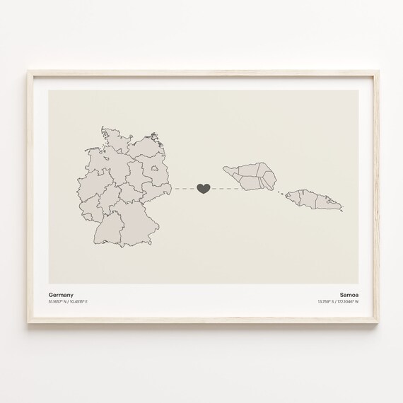Germany To Samoa Long Distance Country Connection Map Art Poster