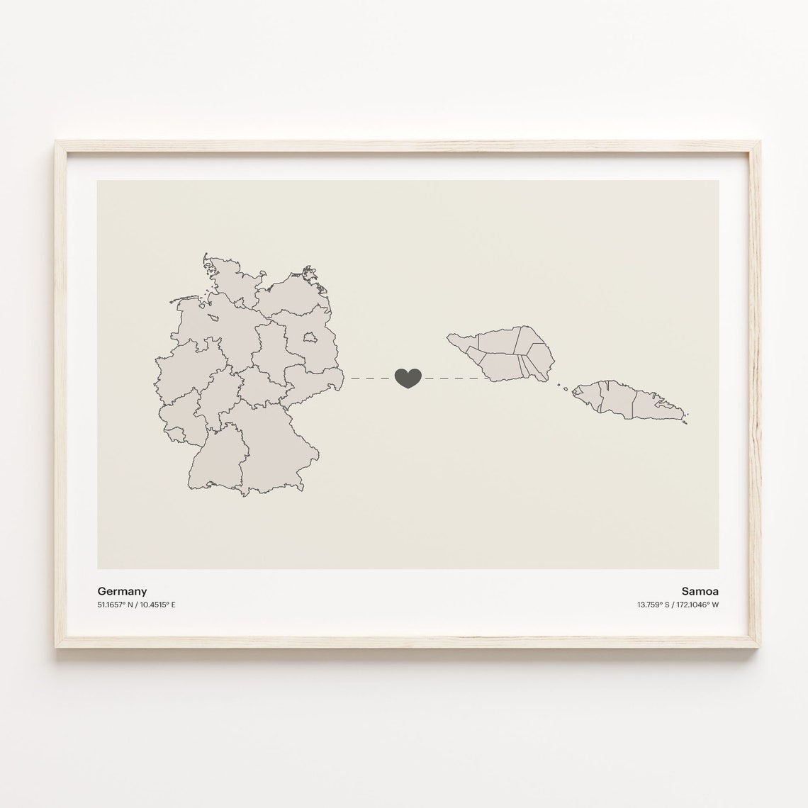 Germany To Samoa Long Distance Country Connection Map Art Poster