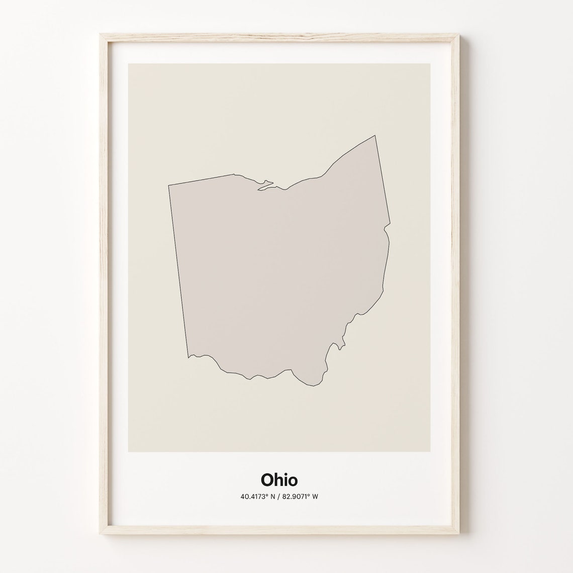 Ohio Minimalist Map Poster With Printed Coordinates Neutral Home Decor