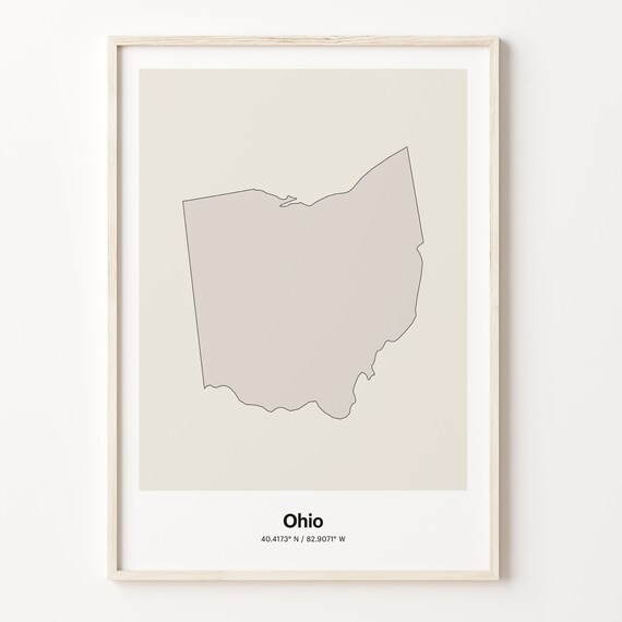 Ohio Minimalist Map Poster With Printed Coordinates Neutral Home Decor