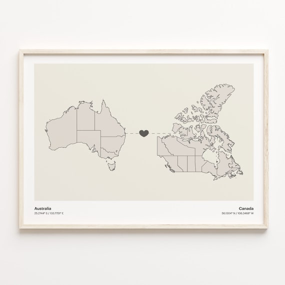 Australia To Canada Connection Map, Minimalist Travel Poster