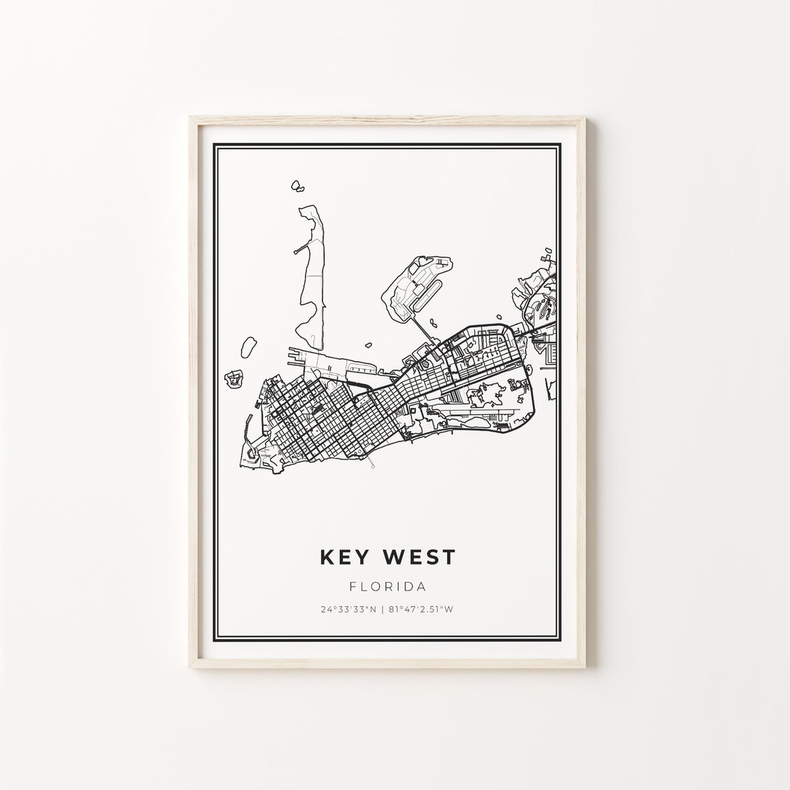Key West Florida Minimalist City Street Map Art Travel Poster