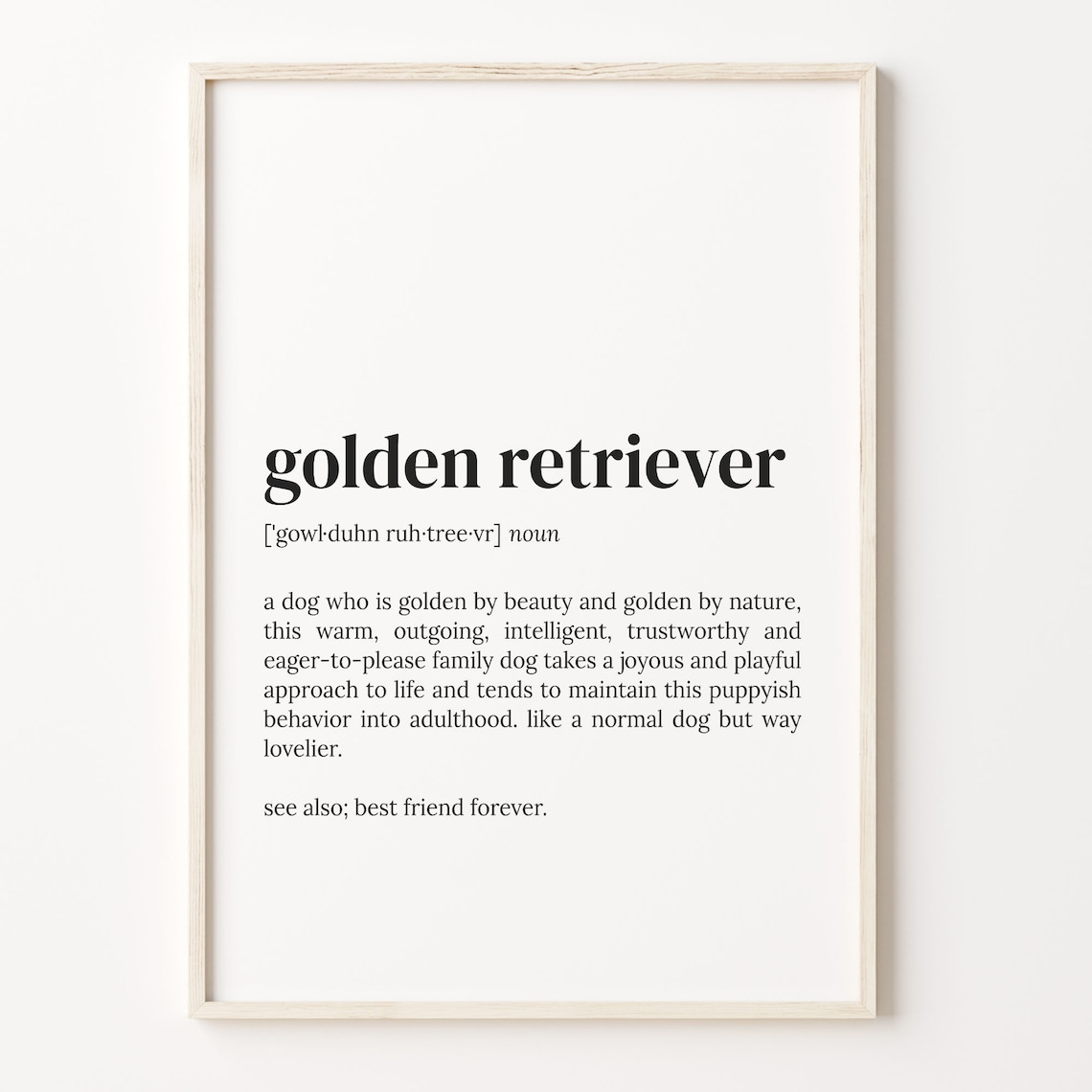 Golden Retriever Definition Print, Dog Lover Gift