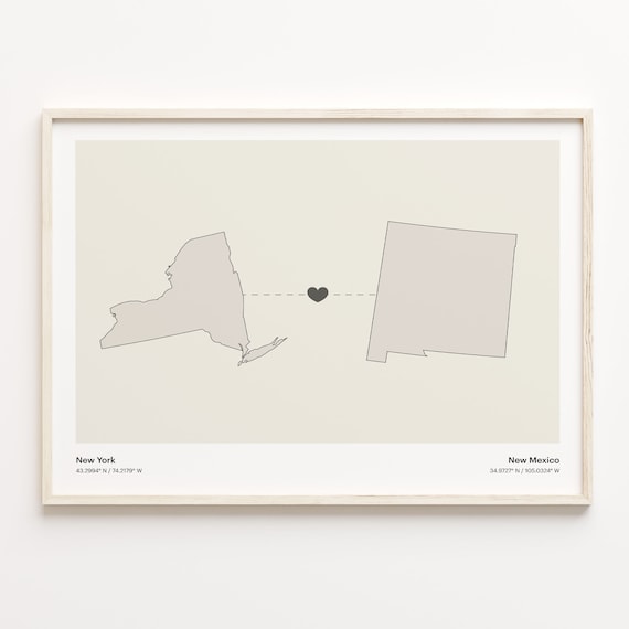 New York New Mexico Beige Minimalist Heart Connection Map Poster