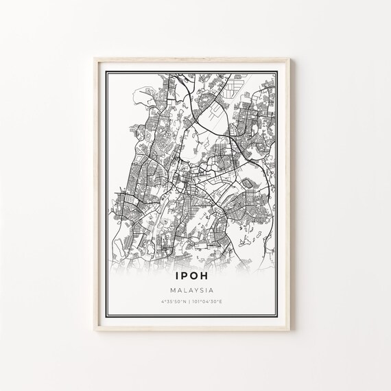 Ipoh Malaysia Minimalist Black And White City Map Art Poster