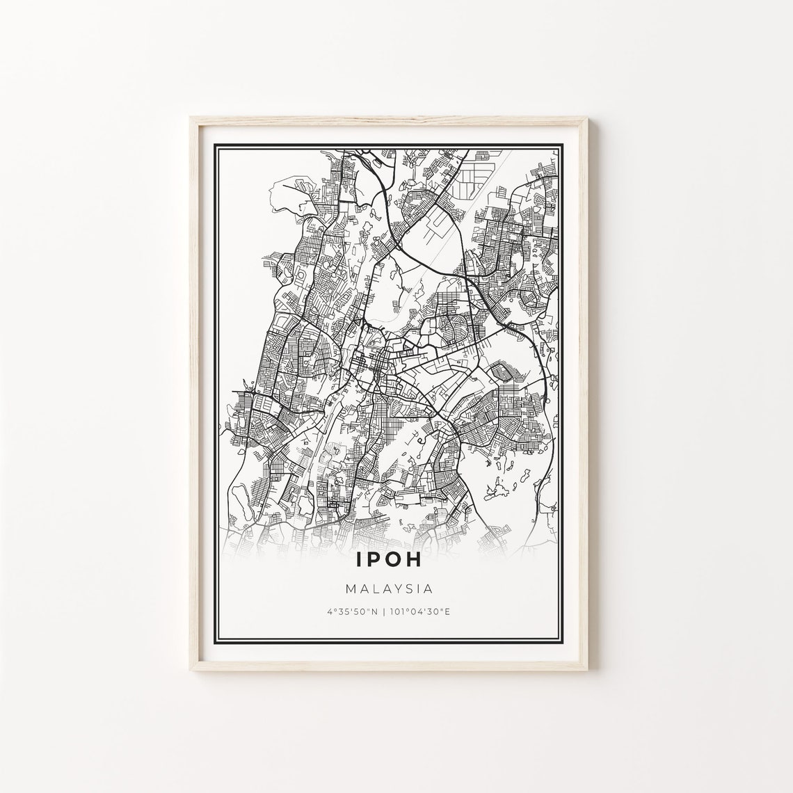 Ipoh Malaysia Minimalist Black And White City Map Art Poster