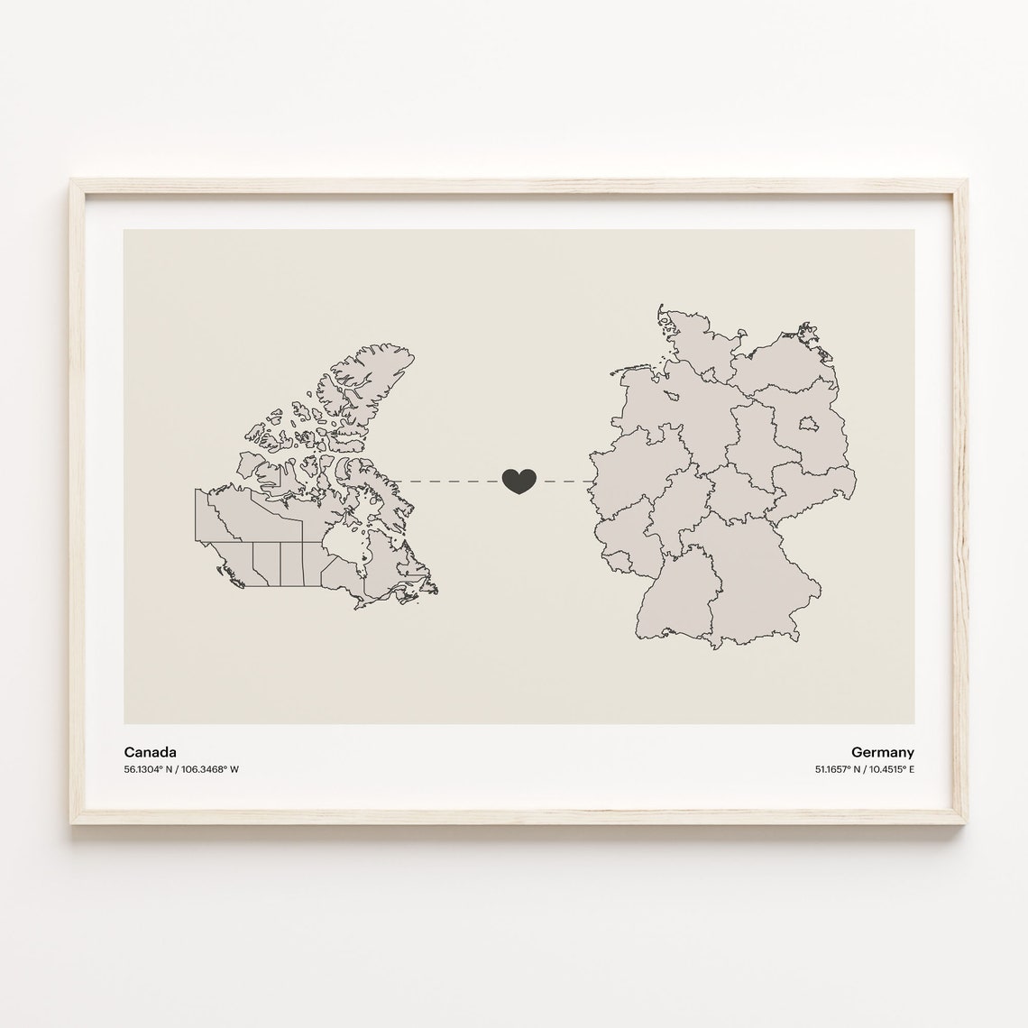 Beautiful Canada Germany Long Distance Heart Connection Map Poster