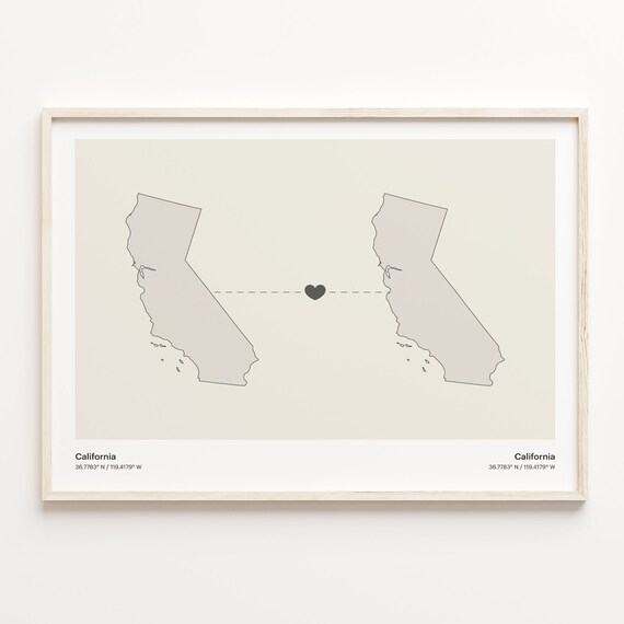 California to California Long Distance Love Connection Map Poster
