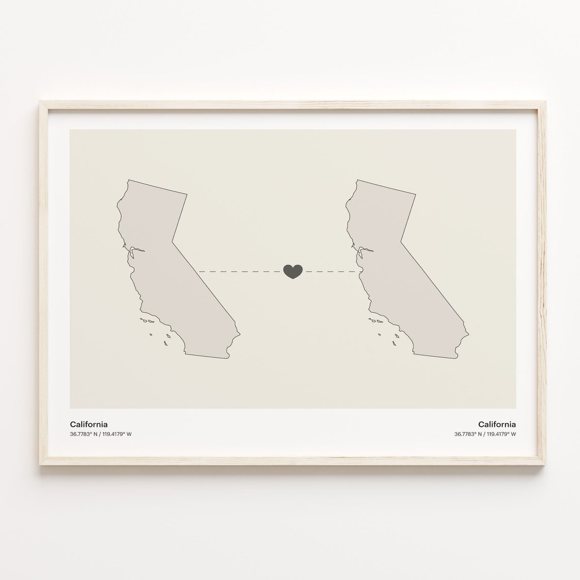 California to California Long Distance Love Connection Map Poster