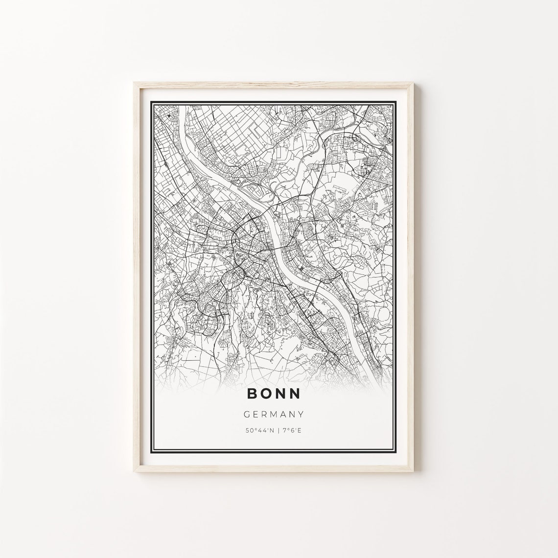 Bonn Germany Black and White Street Map Minimalist Decor Poster