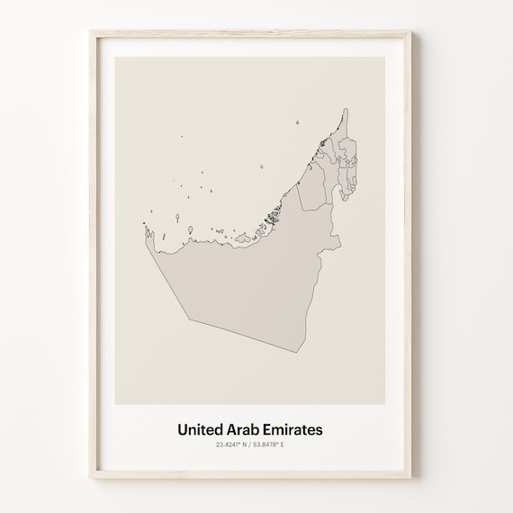 United Arab Emirates Minimalist Line Art Country Map Coordinates Poster