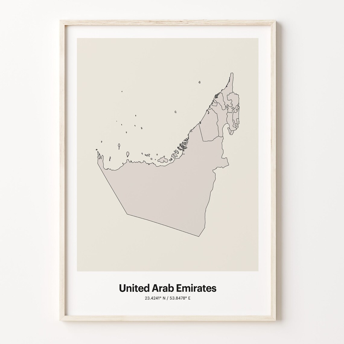 United Arab Emirates Minimalist Line Art Country Map Coordinates Poster