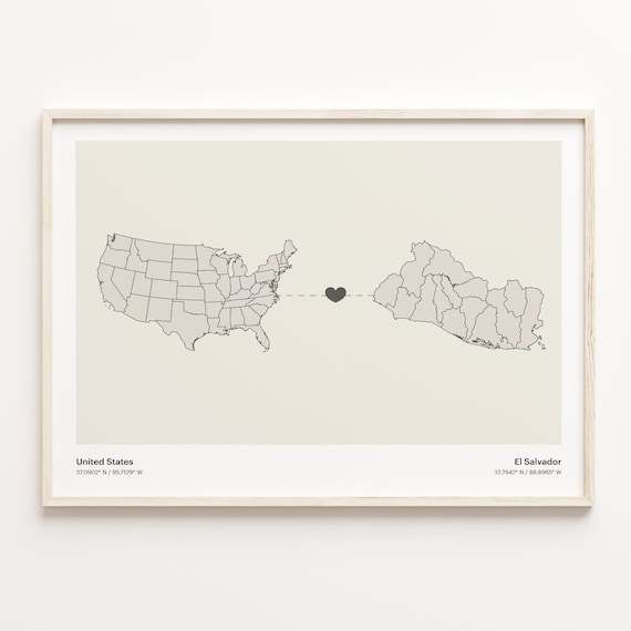United States To El Salvador Minimalist Heart Map Connection Gift Poster