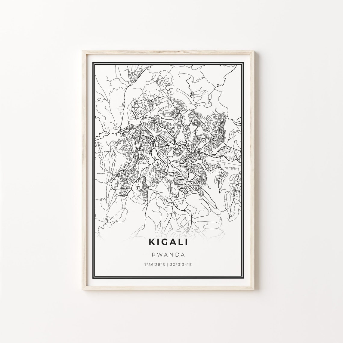 Kigali Rwanda Minimalist Black And White City Map Art Poster