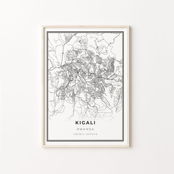 Kigali Rwanda Minimalist Black And White City Map Art Poster