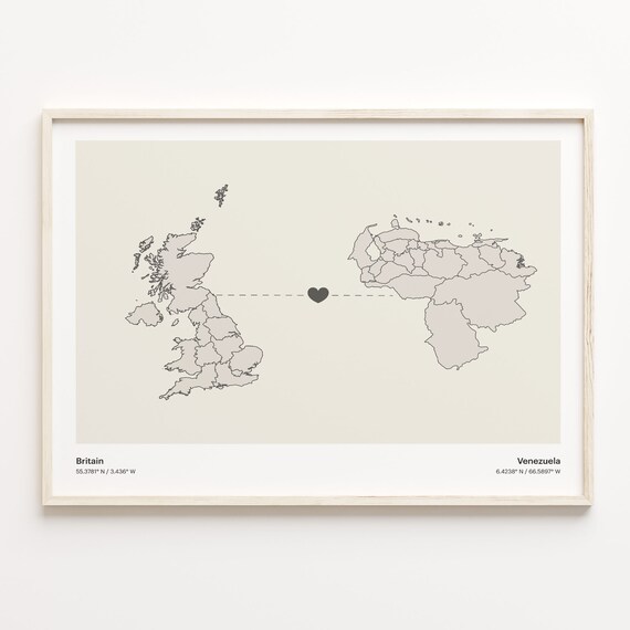 Britain Venezuela Heart Connection Long Distance Love Map Poster