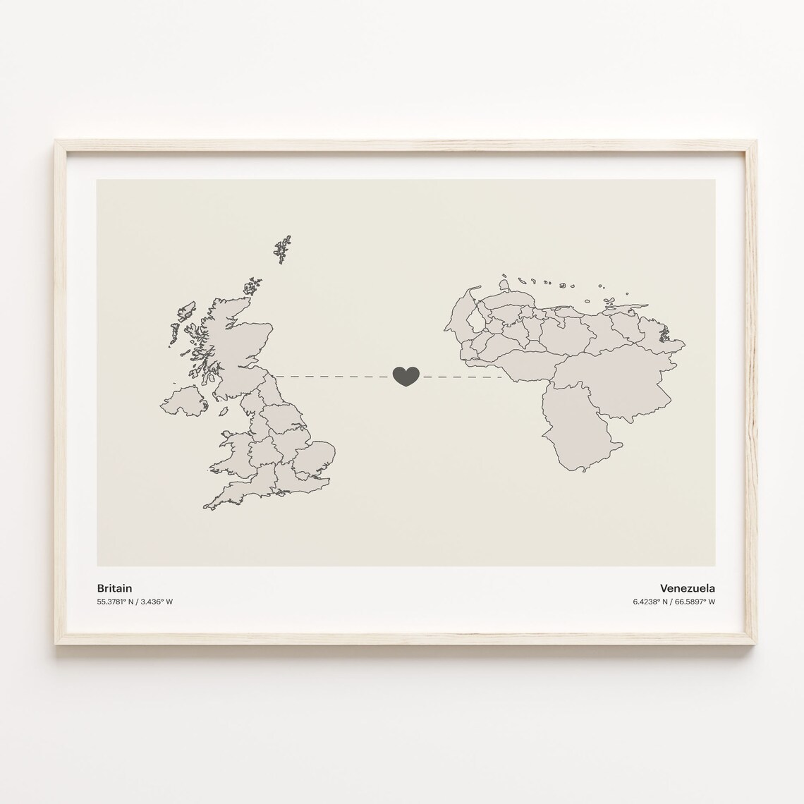 Britain Venezuela Heart Connection Long Distance Love Map Poster