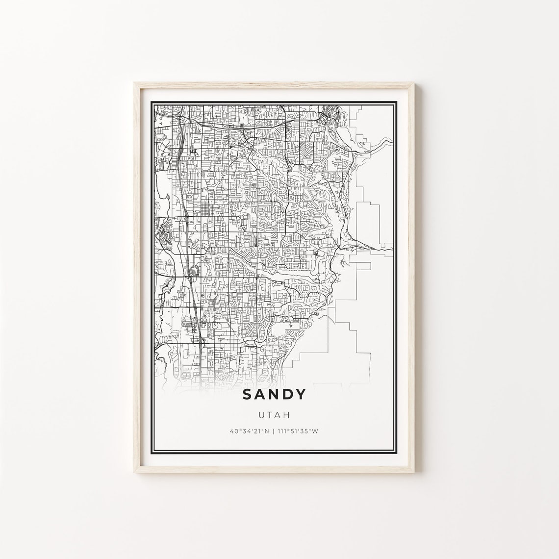 Sandy Utah Minimalist Black and White City Street Map Art Poster