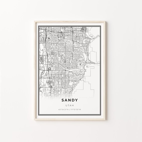 Sandy Utah Minimalist Black and White City Street Map Art Poster