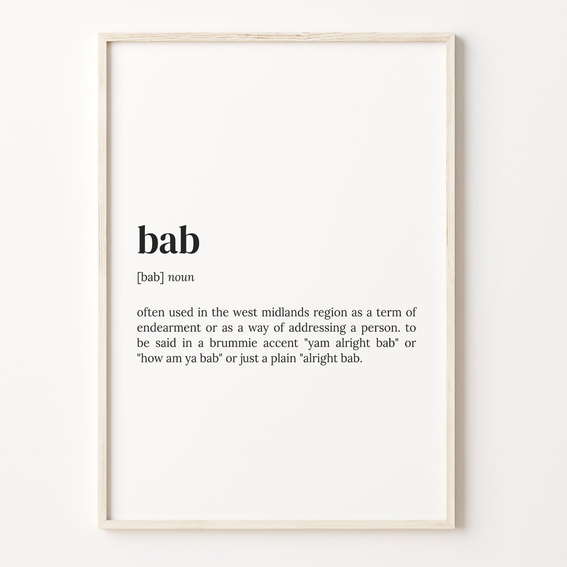 Bab Dictionary Definition Brummie West Midlands Quote Wall Art