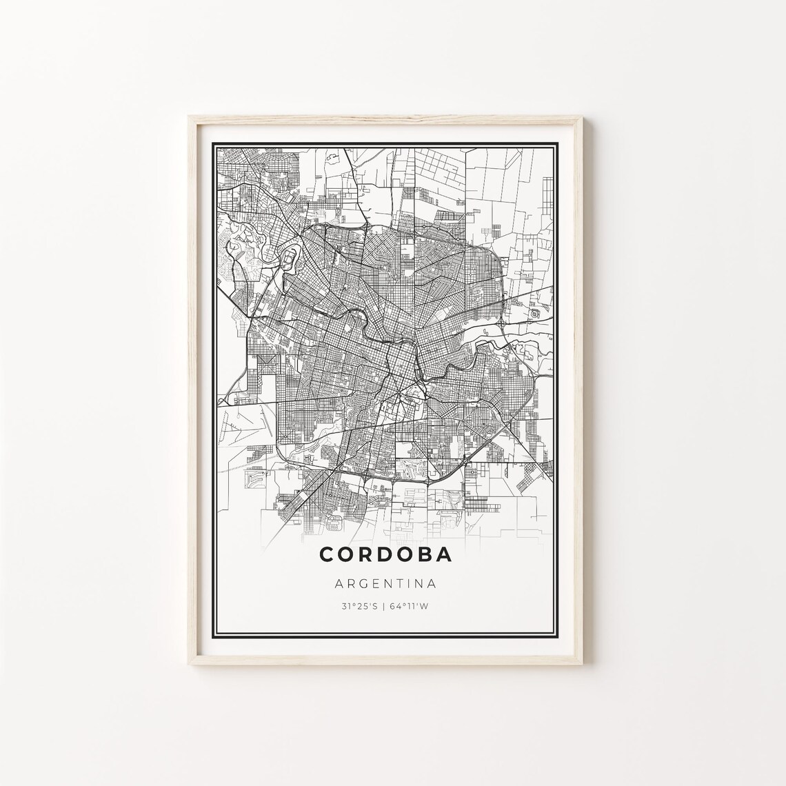 Cordoba Argentina Black And White City Street Map Art Poster