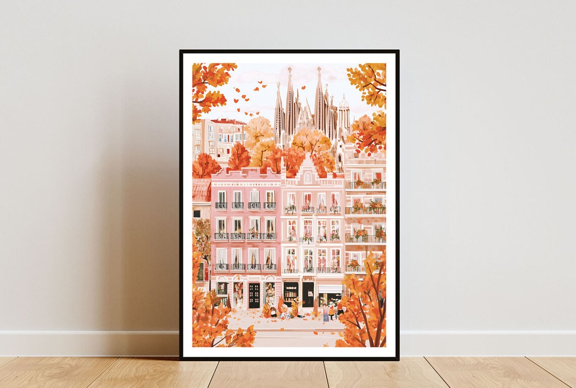 Barcelona Poster Barcelona Cathedral Print Spain Wall Art Travel Poster Spain Print Barcelona Spain European Wall Art Autumn Poster