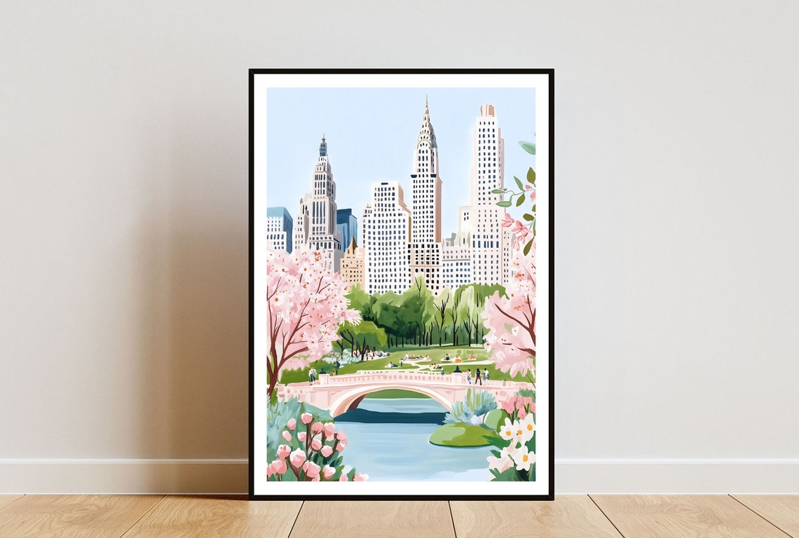 Central Park Poster New York Print America Wall Art New York Art Usa Print Central Park Usa Empire State Building Print United States