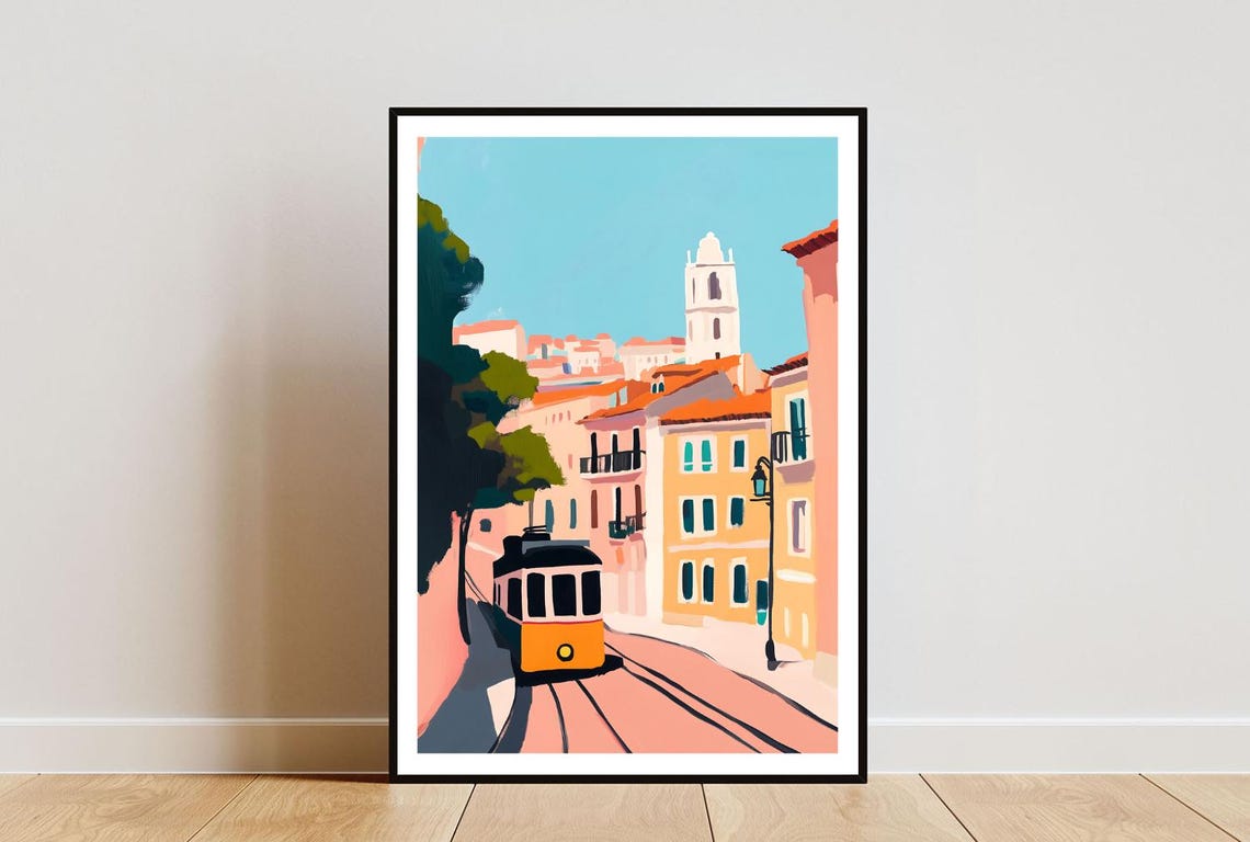 Lisbon Poster Lisbon Tram Print Portugal Wall Art Travel Poster Portugal Print Lisbon Portugal Lisbon Oil Painting Pastel Art Europe