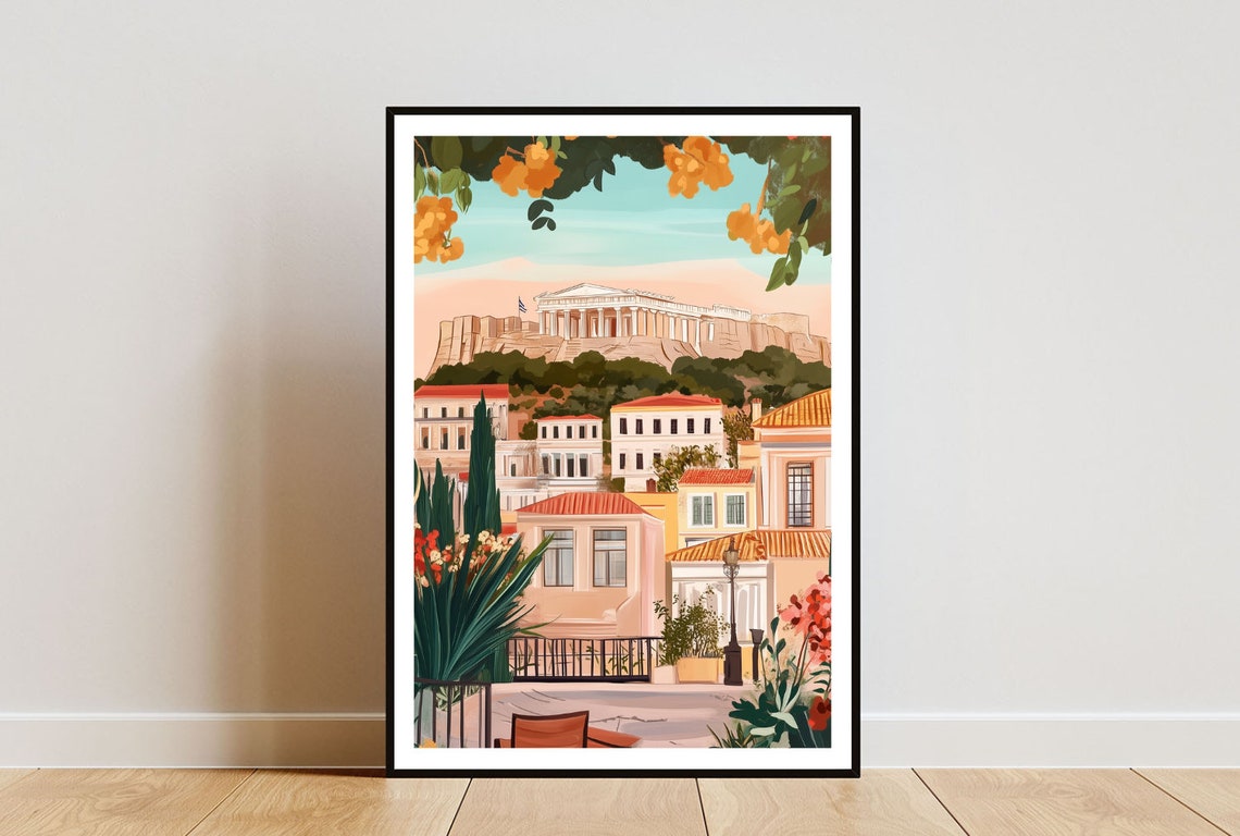 Athens Greece Ancient Acropolis Sunset Streets Travel Poster