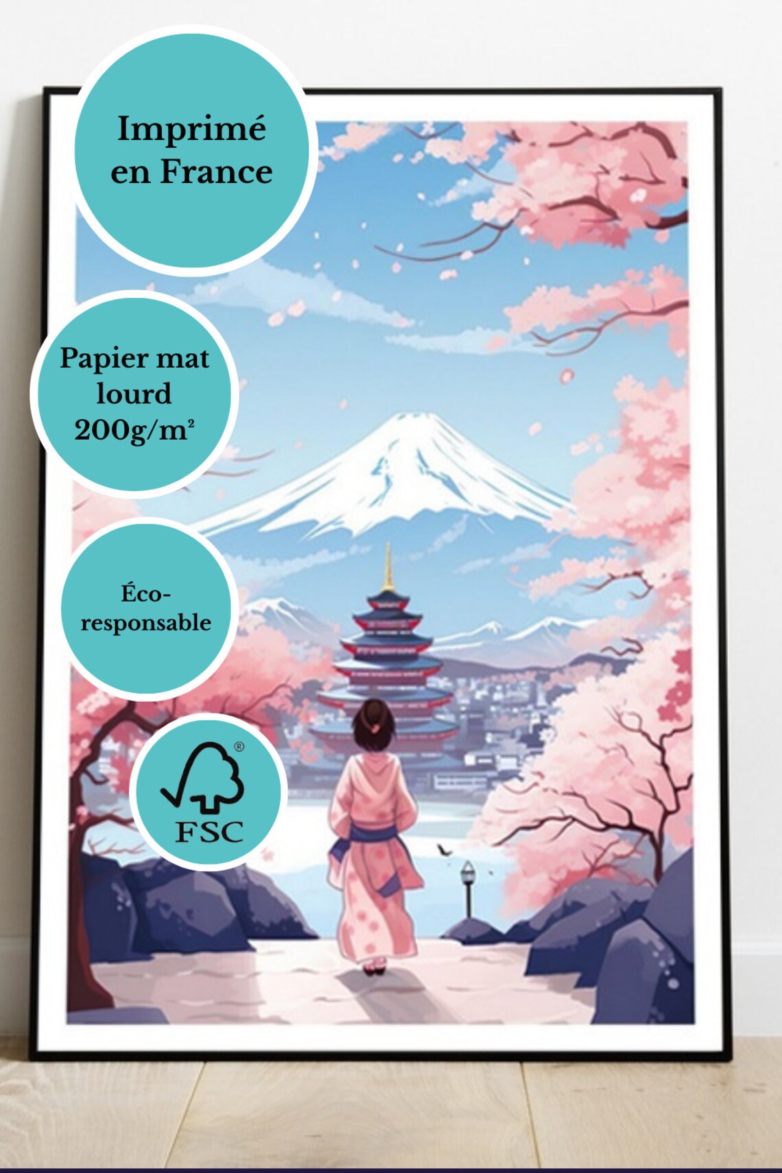 Geisha and Mount Fuji Cherry Blossom Japan Travel Art Poster - Image 4