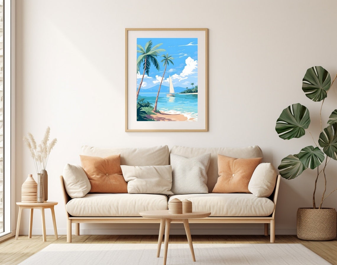 Tropical Beach Sailboat Palm Trees Travel Art Wall Decor Poster - Image 3