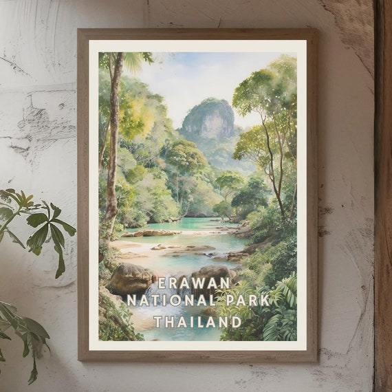 Erawan National Park Thailand Poster Tropical Forest Waterfalls Print Thai Nature Reserve Wall Art Scenic Southeast Asia Decor