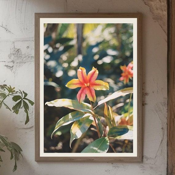 Tropical Flower Wall Art Colourful Botanical Print Nature Decor For Living Room Or Bedroom Exotic Floral Photography Lush Green Decor