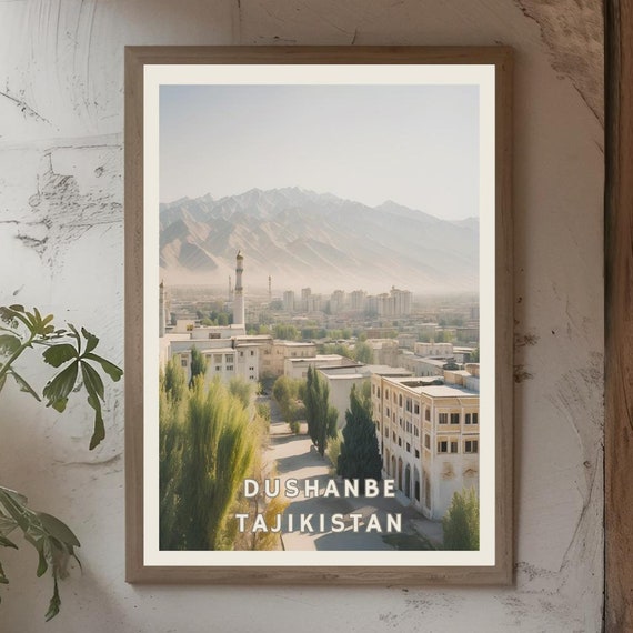 Dushanbe Tajikistan Poster Central Asian Mountain Cityscape Art Tajikistan Travel Print Rustic Dushanbe Wall Decor Silk Road Artwork