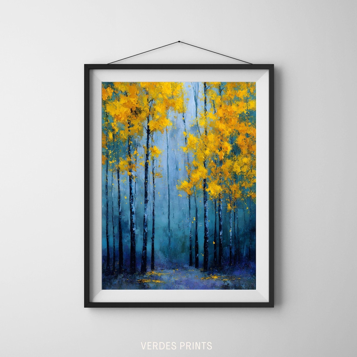 Autumn Forest Oil Painting Print, Yellow Aspen Trees