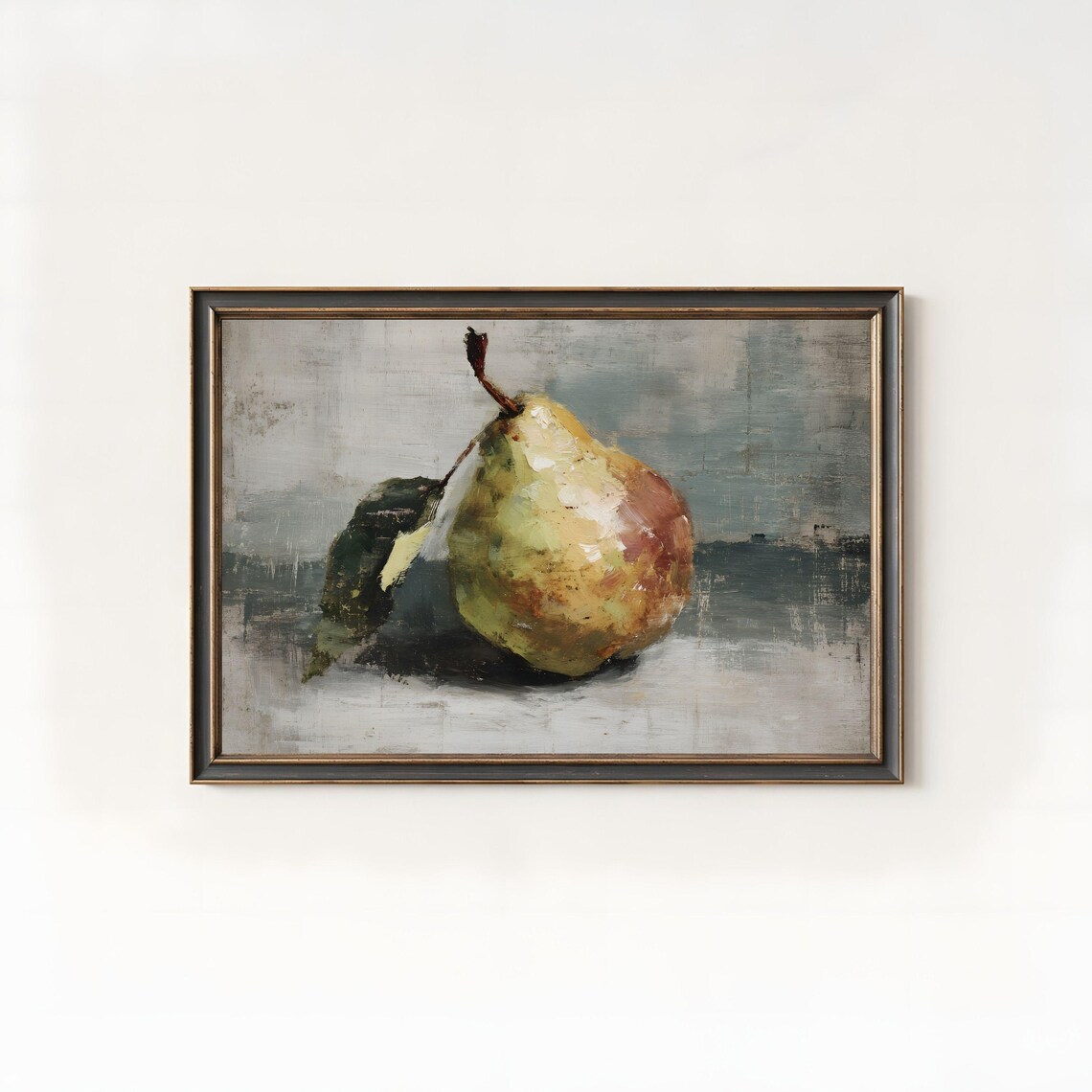 Vintage Impressionist Pear Oil Painting Minimalist Kitchen Still Life Art 522