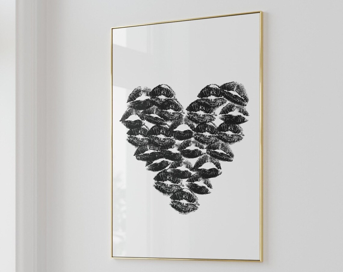 Kiss Lips Black And White Trendy Art Print