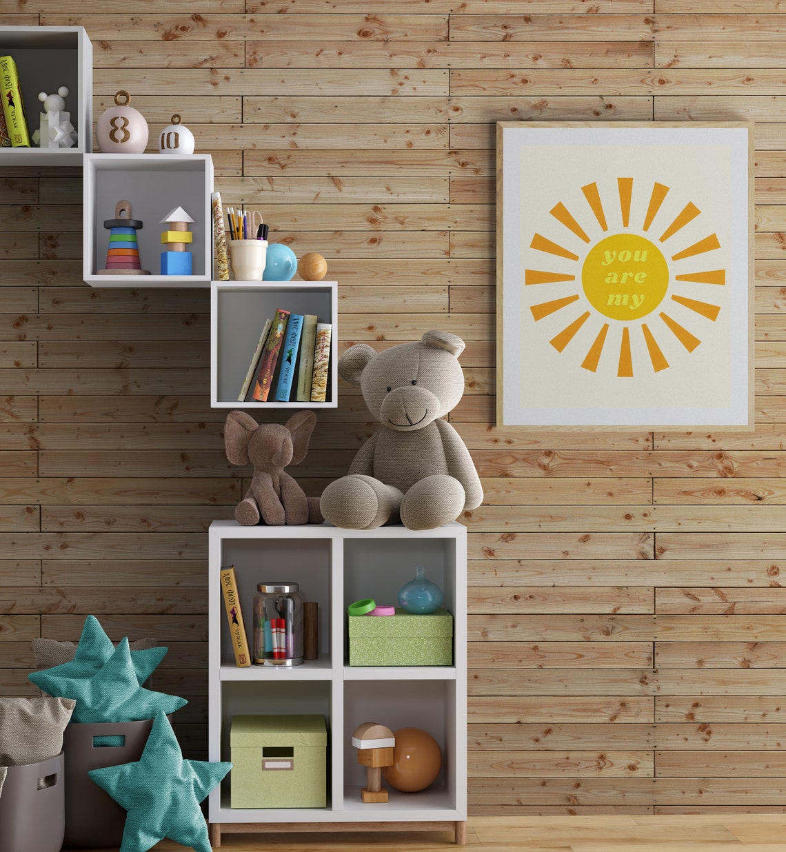 You Are My Sunshine Orange Sun Retro Kids Nursery Quote Wall Art - Image 2
