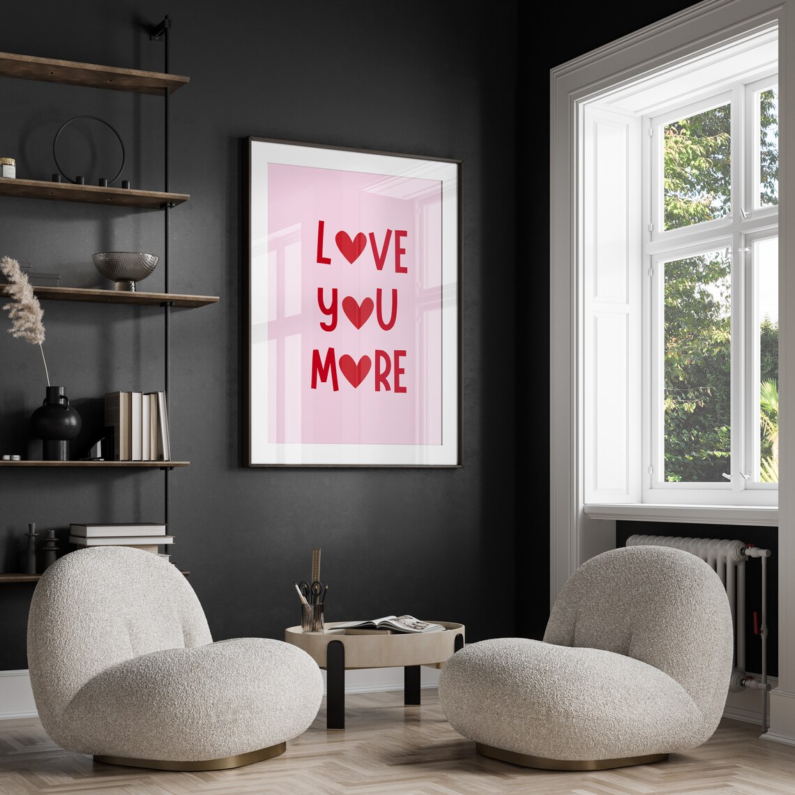 Love You More Red Heart Playful Pink Typography Love Quote Poster - Image 3